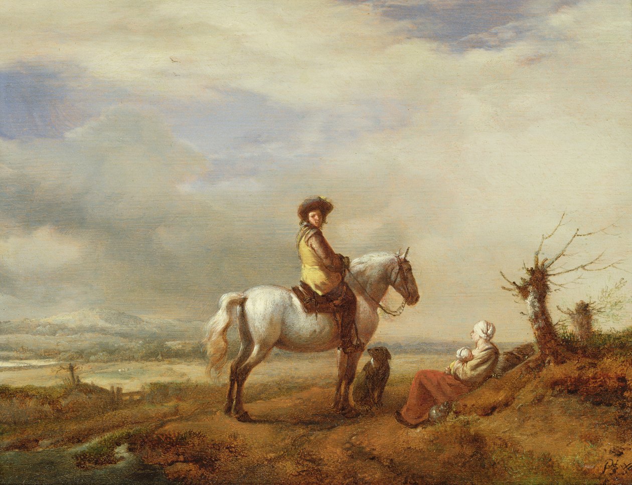 Bir kadın ve çocuk ile atlı adam by Philips Wouwerman