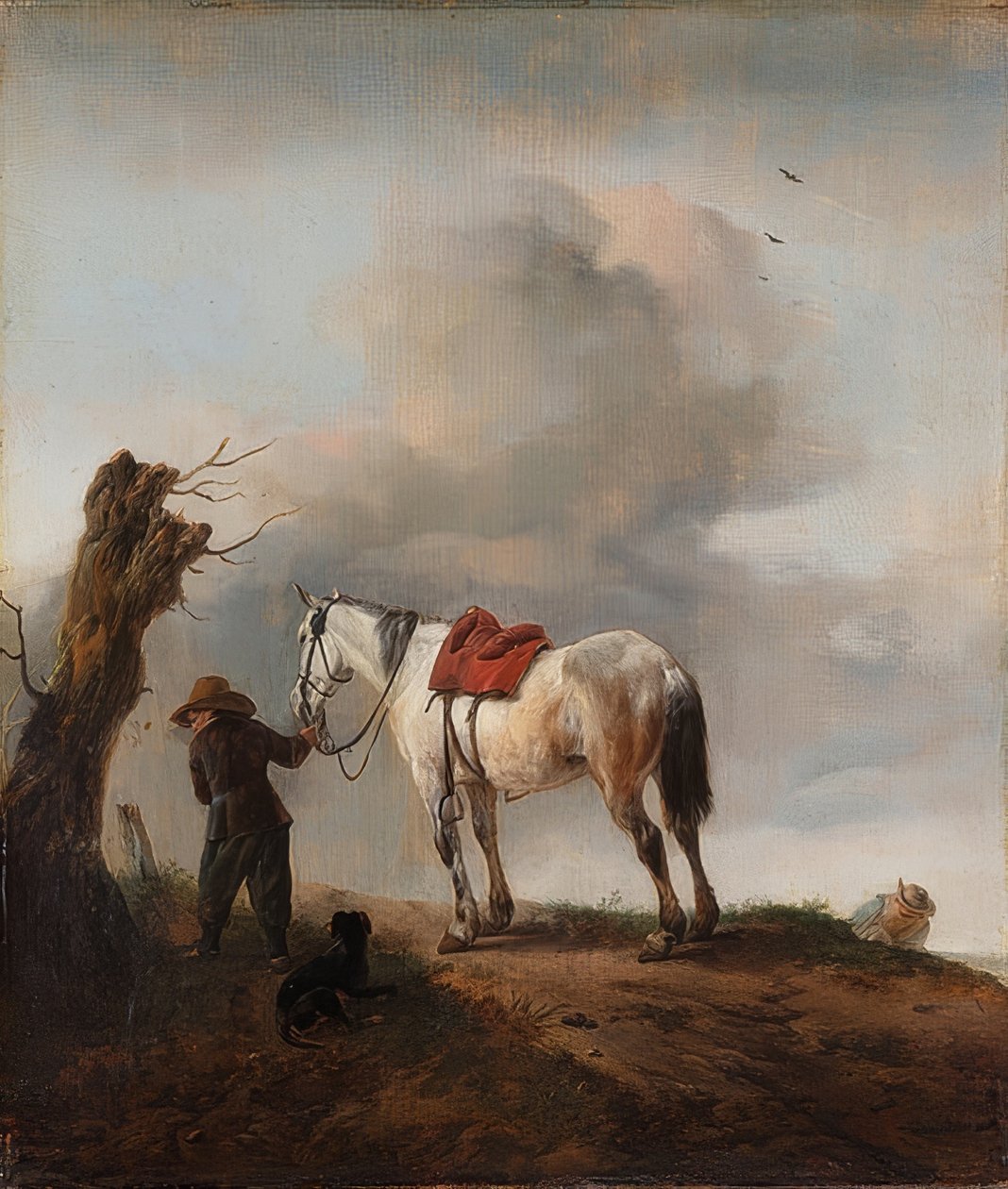 Beyaz bir at; kalıp. 1646 civarında by Philips Wouwerman