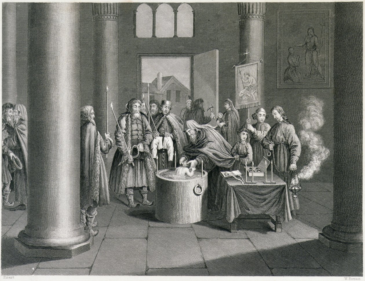 Rusya'daki Yunan Kilisesine Göre Vaftiz, W. Forrest tarafından oyulmuş, A. Fullarton und Co. tarafından yayınlanan 'World Religion'dan. by Picart