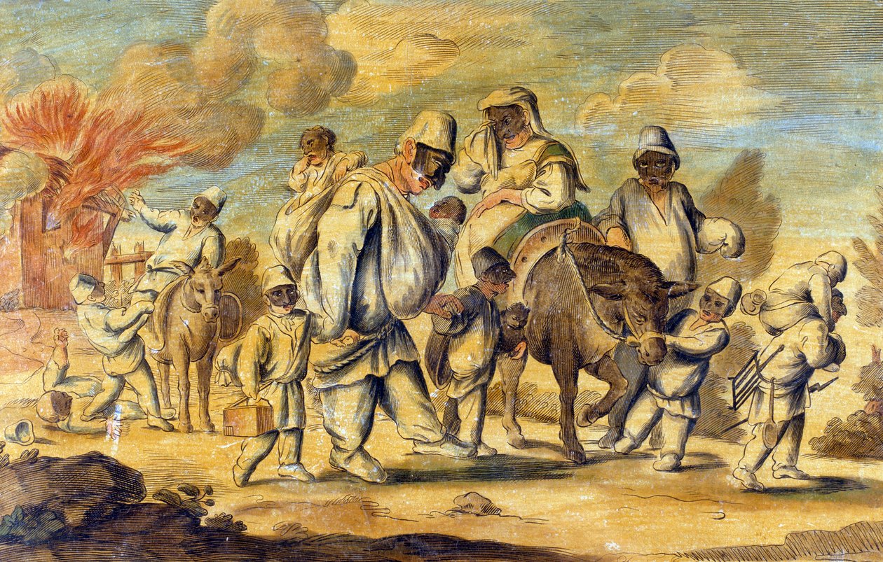 Pulcinella yangında evini kaybetti by Pier Leone (after) Ghezzi
