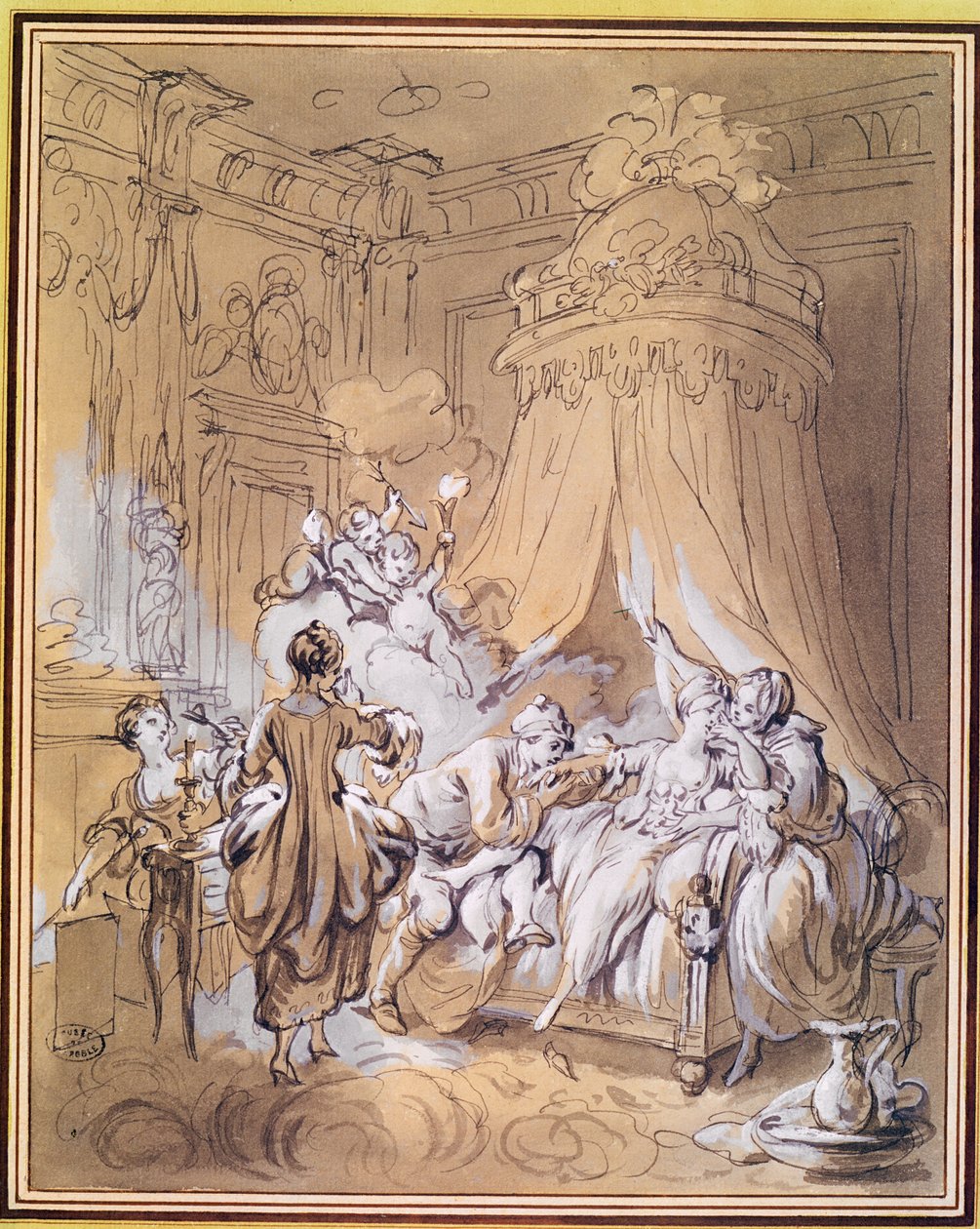 Düğün Gecesi (kağıt üzerine sulu boya ve mürekkep) by Pierre Antoine Baudouin