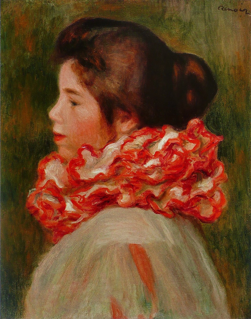 Kırmızı yakalı kadın by Pierre Auguste Renoir