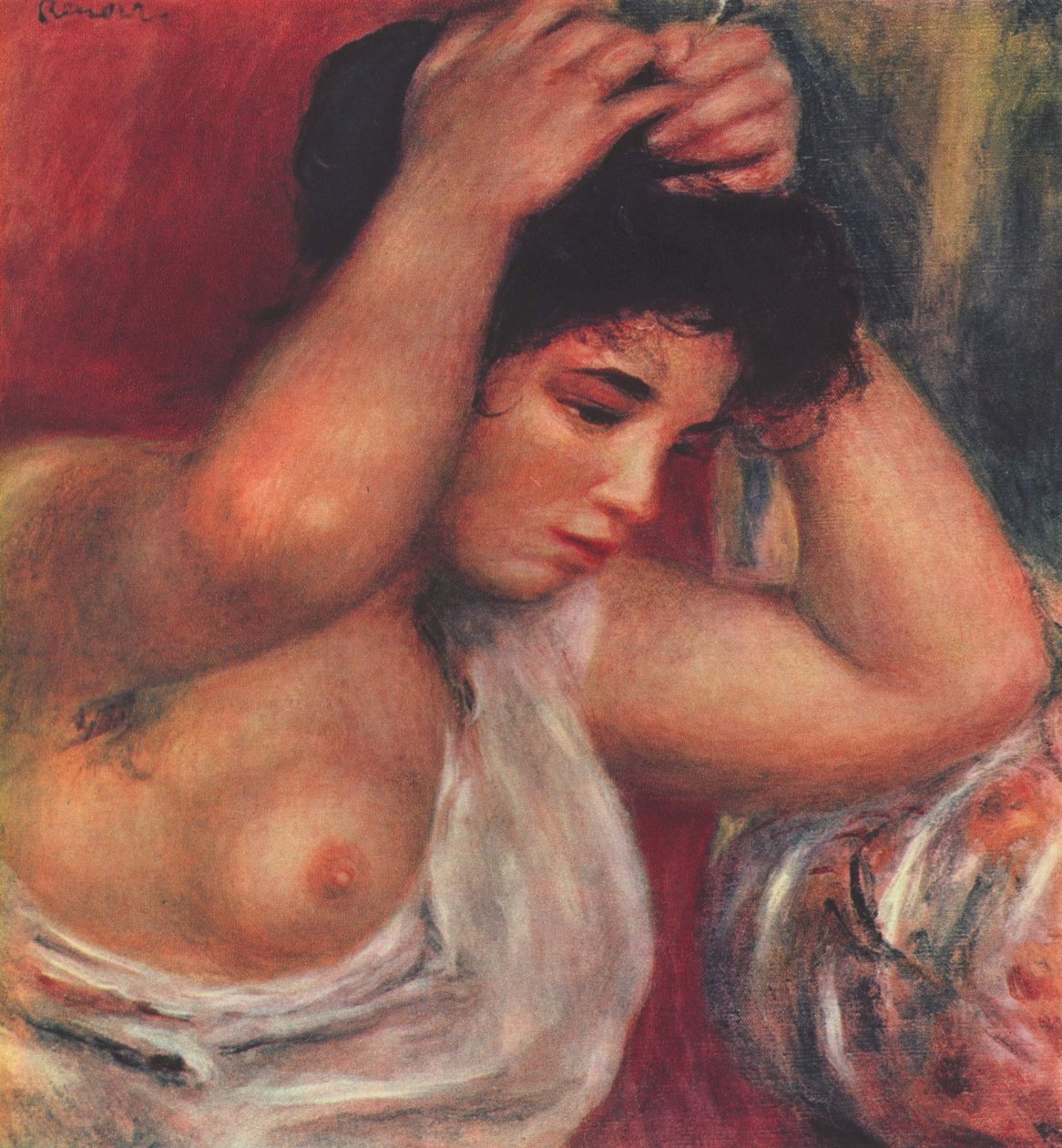 Genç kadının kuaförlük yapması by Pierre Auguste Renoir