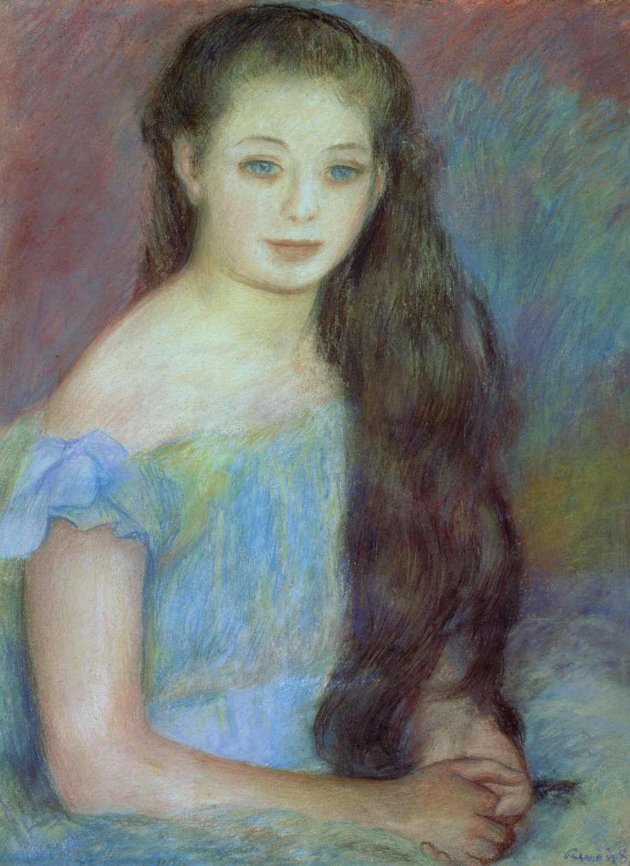 Mavi gözlü genç bir kızın portresi, 1887 (pastel) by Pierre Auguste Renoir