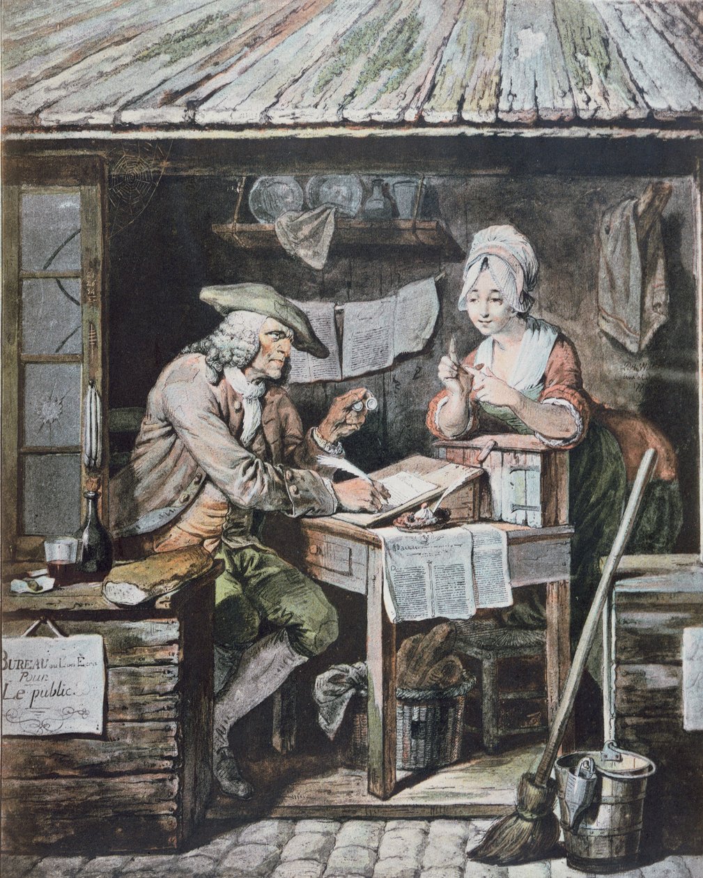 Public Writer (renkli gravür) by Pierre Alexandre (after) Wille