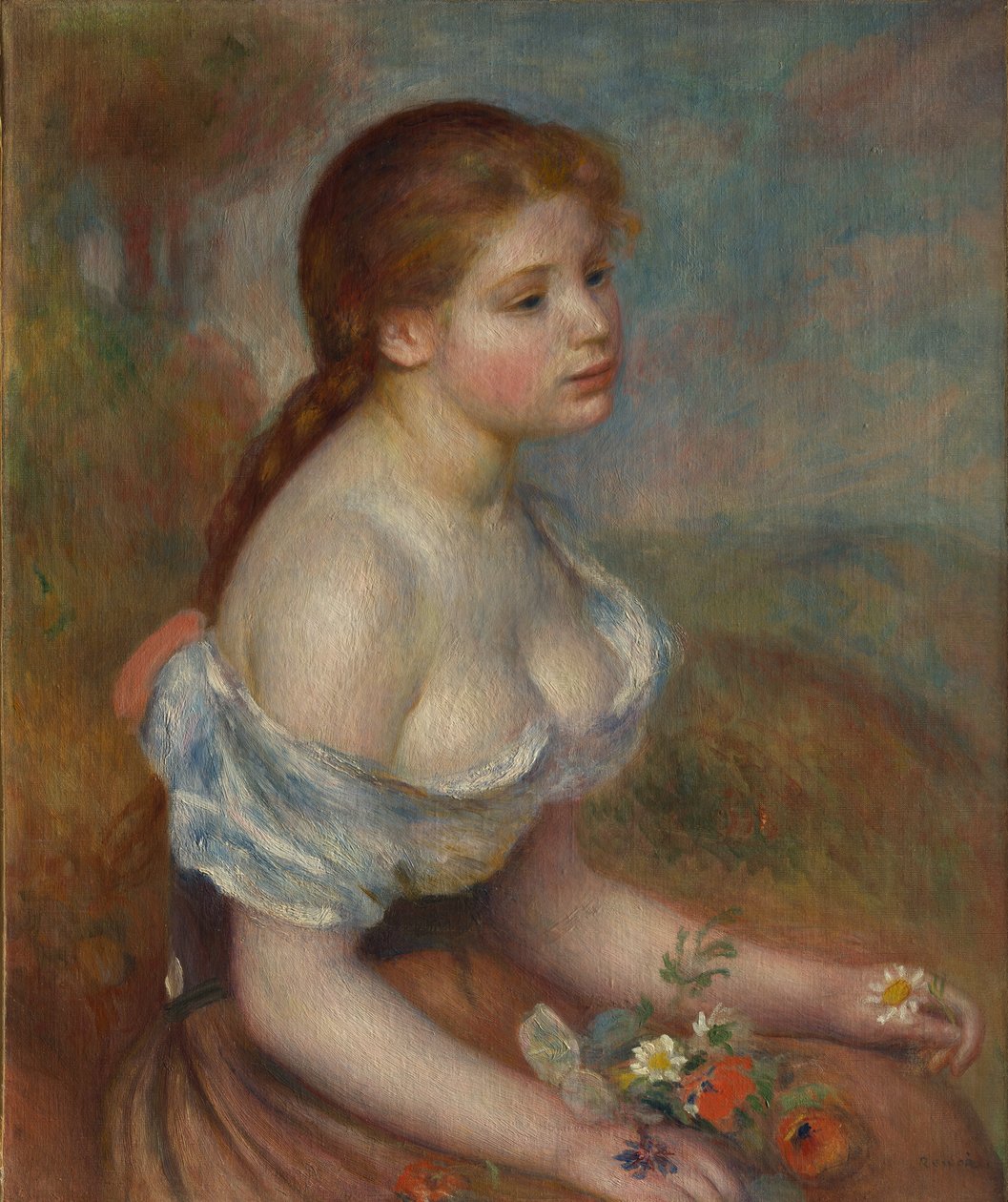 Papatyalarla Genç Bir Kız, 1889. by Pierre Auguste Renoir