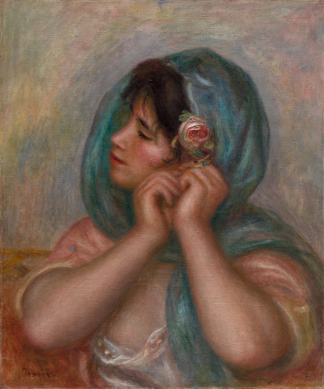 Küpesini Düzenleyen Genç Kadın by Pierre Auguste Renoir