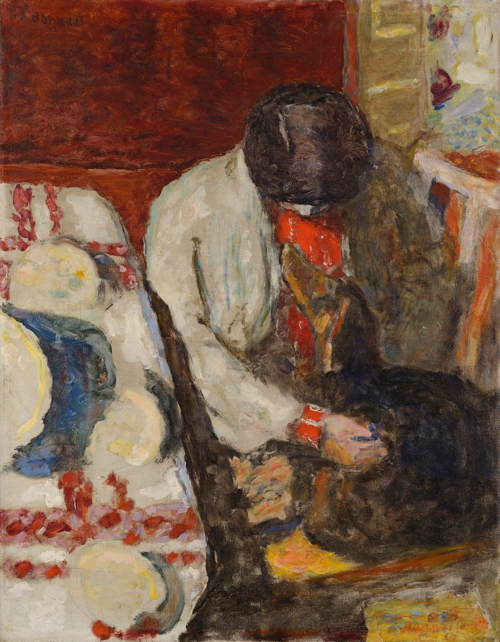 Beyaz masa örtülü Marthe, 1926. by Pierre Bonnard