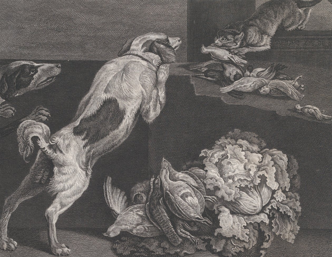 Köpekler ve Natürmort, 1778 by Pierre Charles Canot
