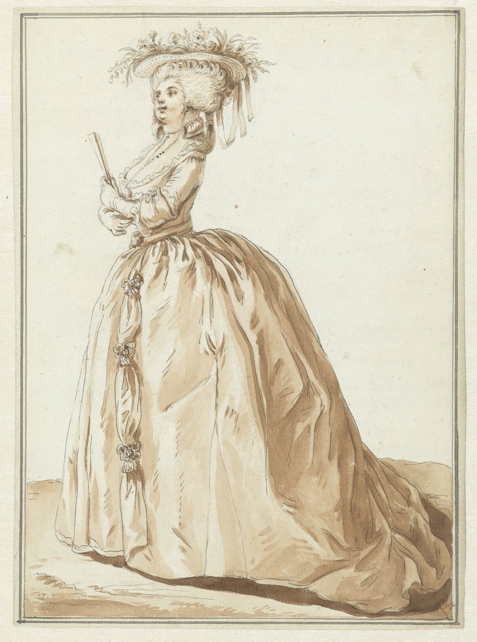 Fan ile duran bayan by Pierre Thomas Le Clerc