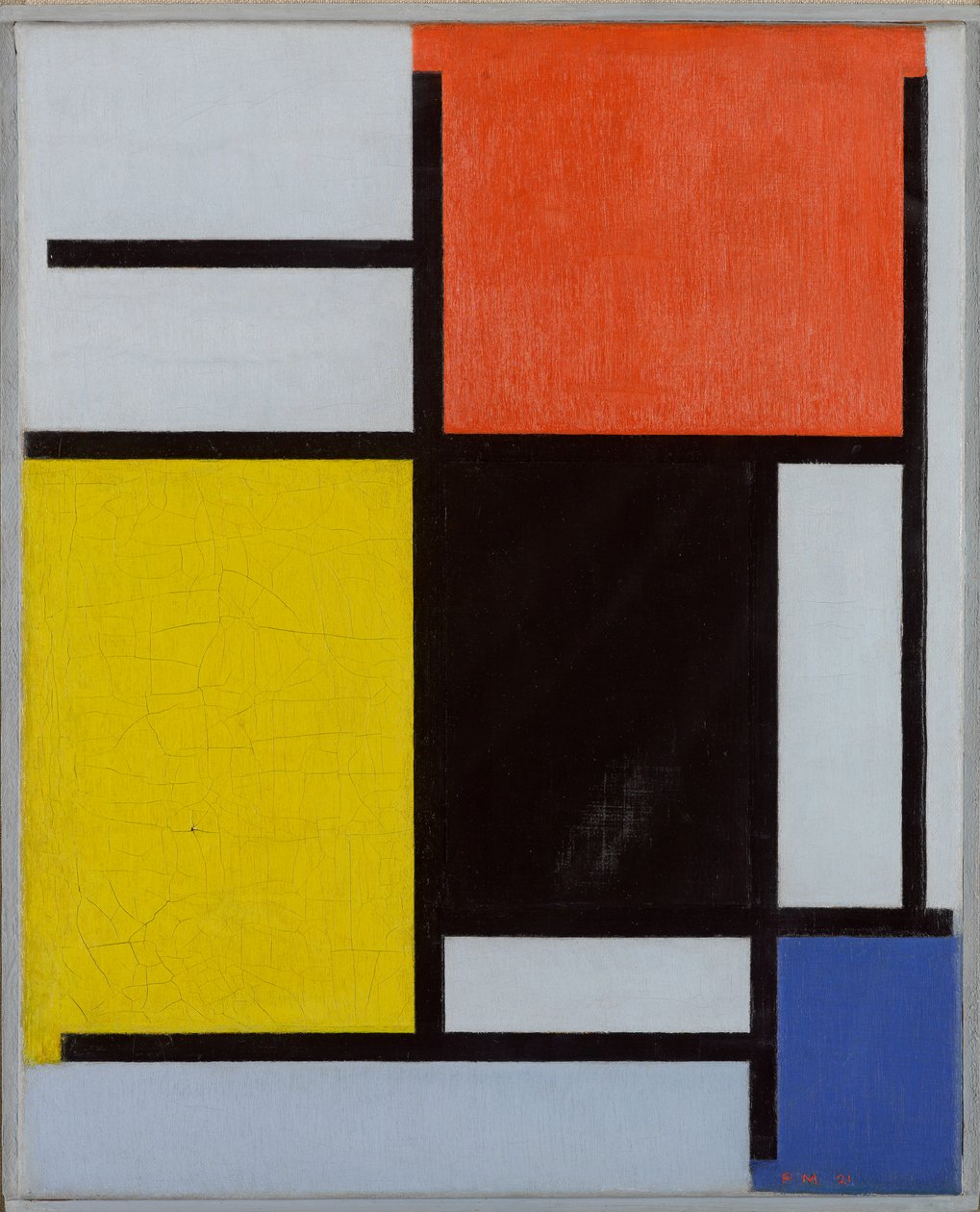 Kırmızı, sarı, siyah, mavi ve gri ile kompozisyon, 1921 by Piet Mondrian