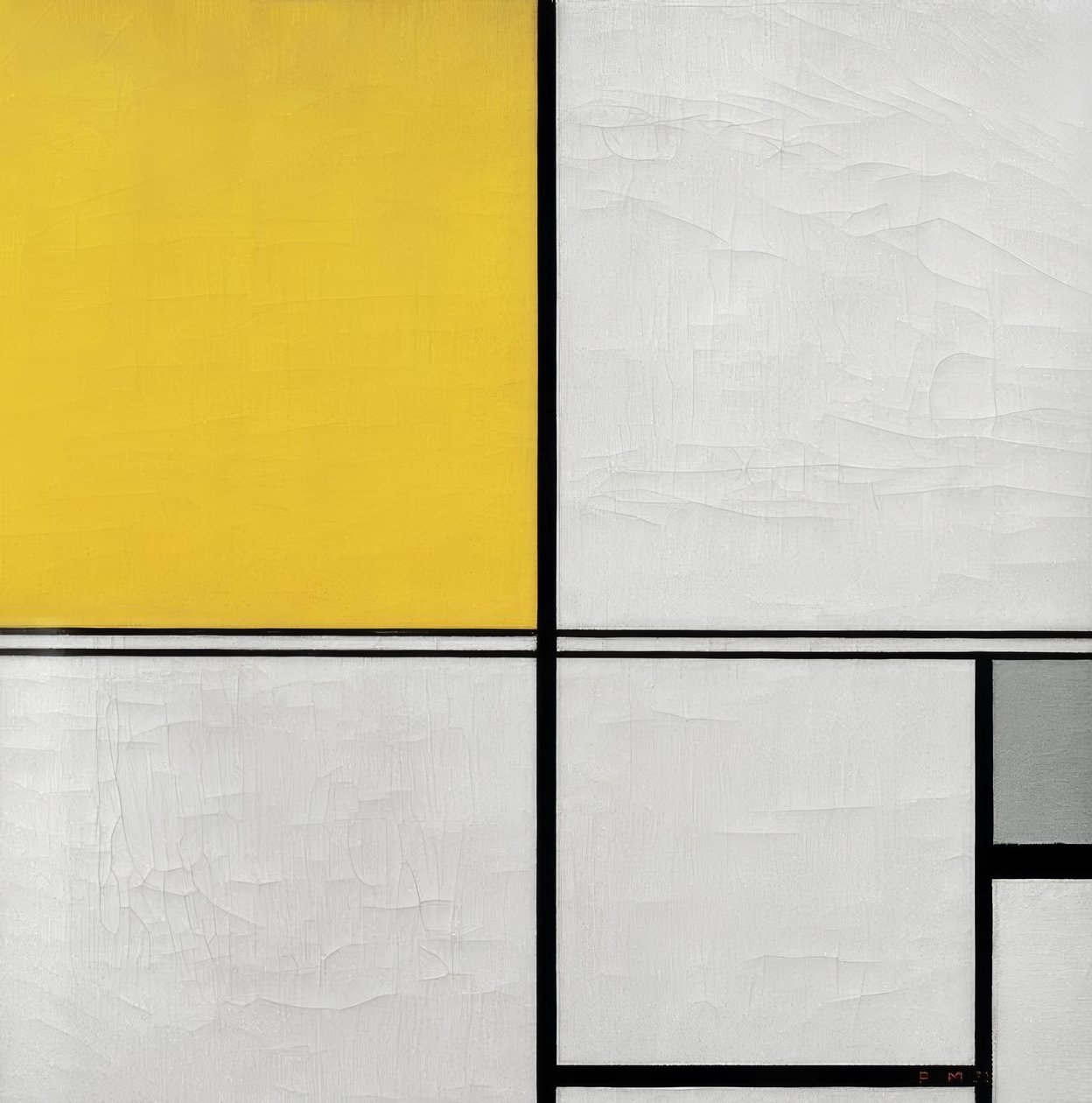 Çift çizgi ve sarı ve gri ile kompozisyon by Piet Mondrian