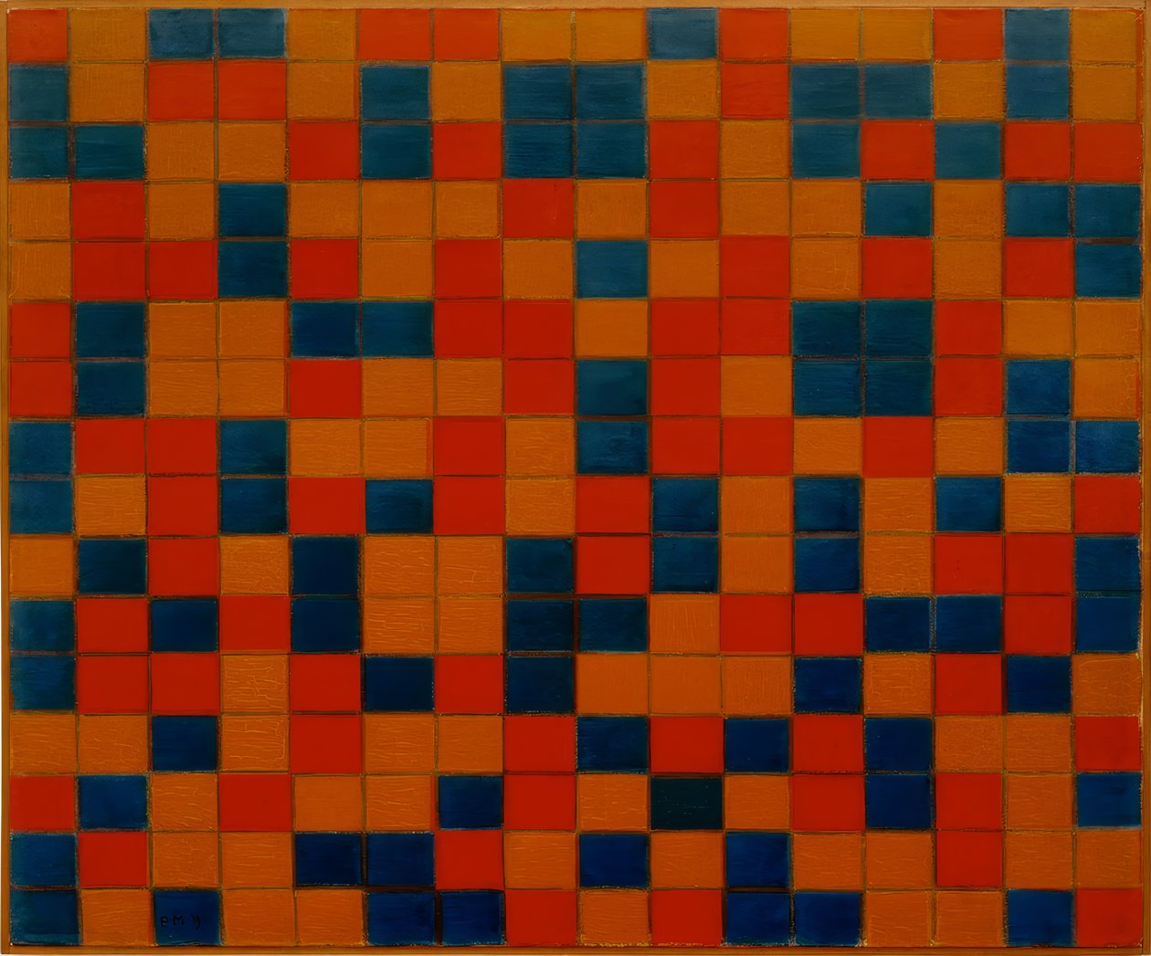 Izgara 8 ile kompozisyon; Koyu renkler ile satranç tahtası by Piet Mondrian