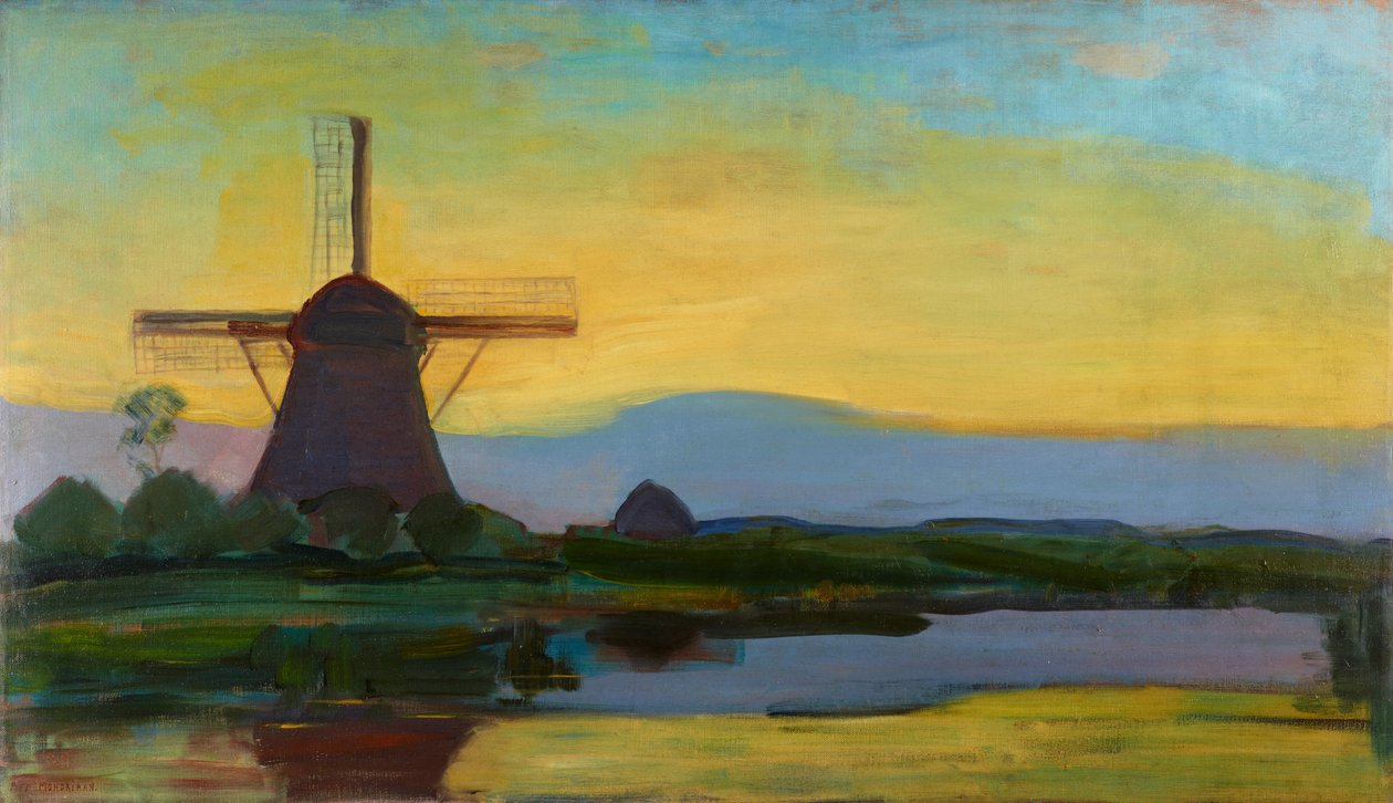 Genişletilmiş Mavi, Sarı ve Mor Gökyüzü ile Oostzijdse Değirmeni, c.1907-1908 başı by Piet Mondrian