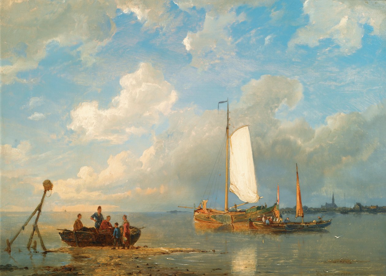 Düşük gelgitte bir haliçte gemiler by Pieter Cornelis Dommersen