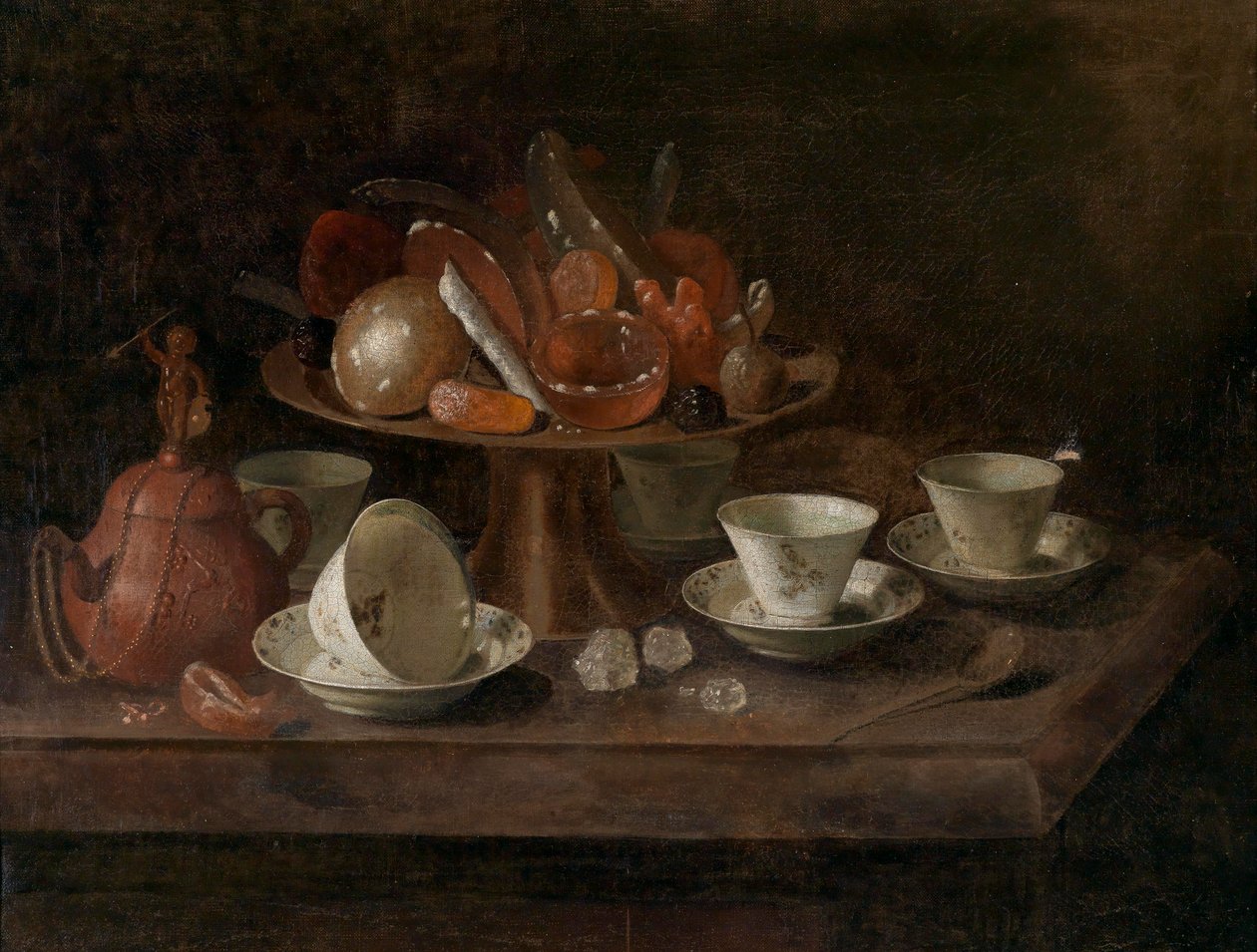 Çikolata bardakları ve tatlılar ile bir tazza ile natürmort by Pieter Gerritsz. van Roestraten