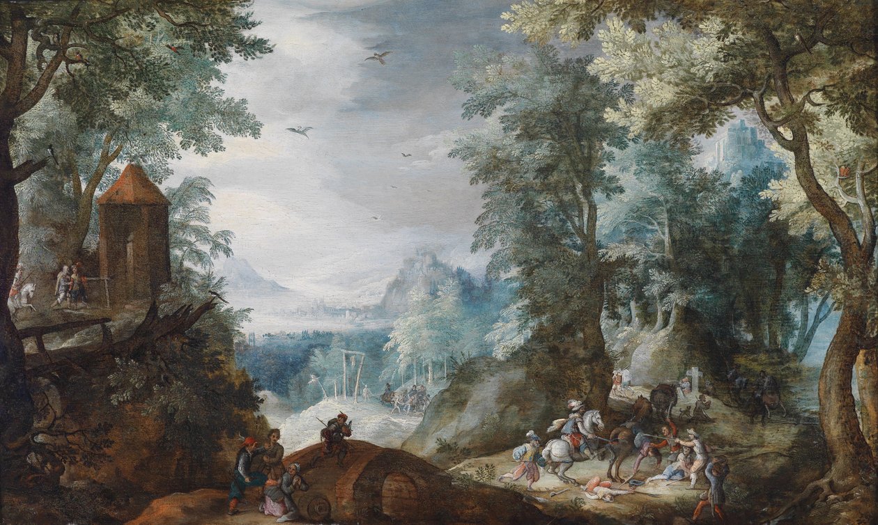 Bir baskın ile ormanlık manzara by Pieter Schoubroeck