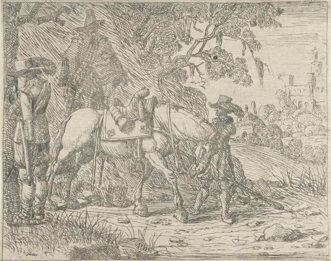 Askerler ile eyerli at by Pieter Bodding van Laer