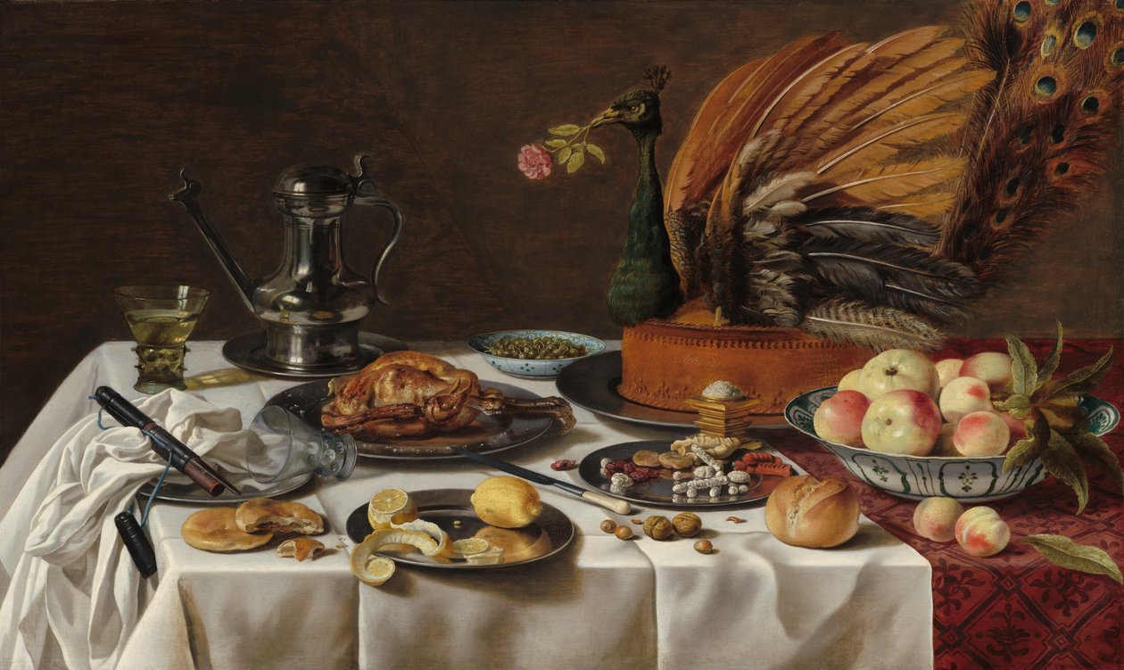 Tavus Kuşu Turtası ile Natürmort by Pieter Claesz