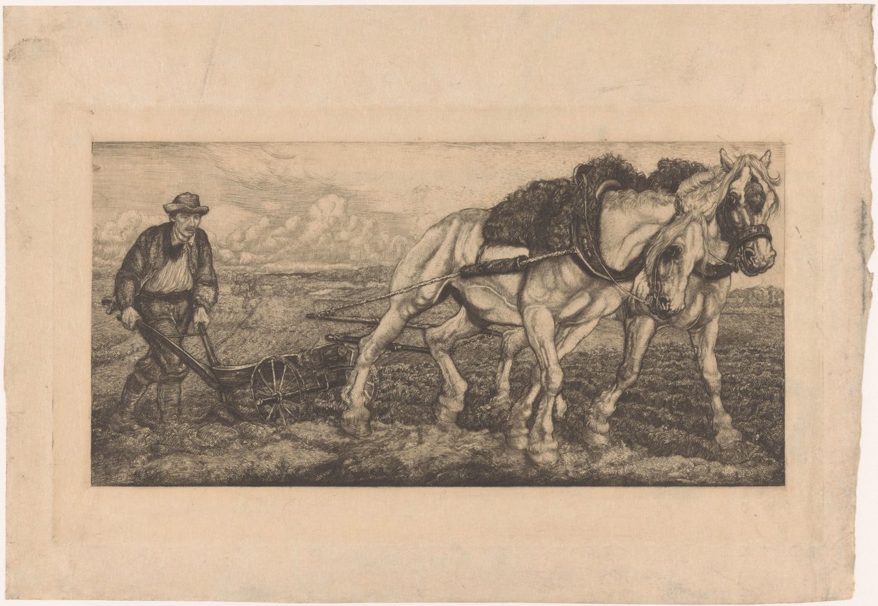Çiftçilik yapan iki at by Pieter Dupont