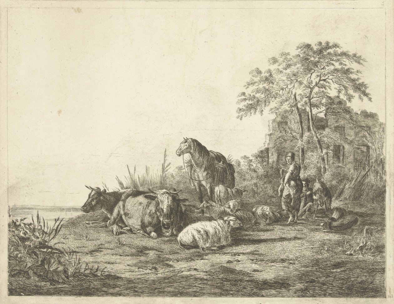 Sığır sürüsü ile çoban ve çoban kız by Pieter Gaal