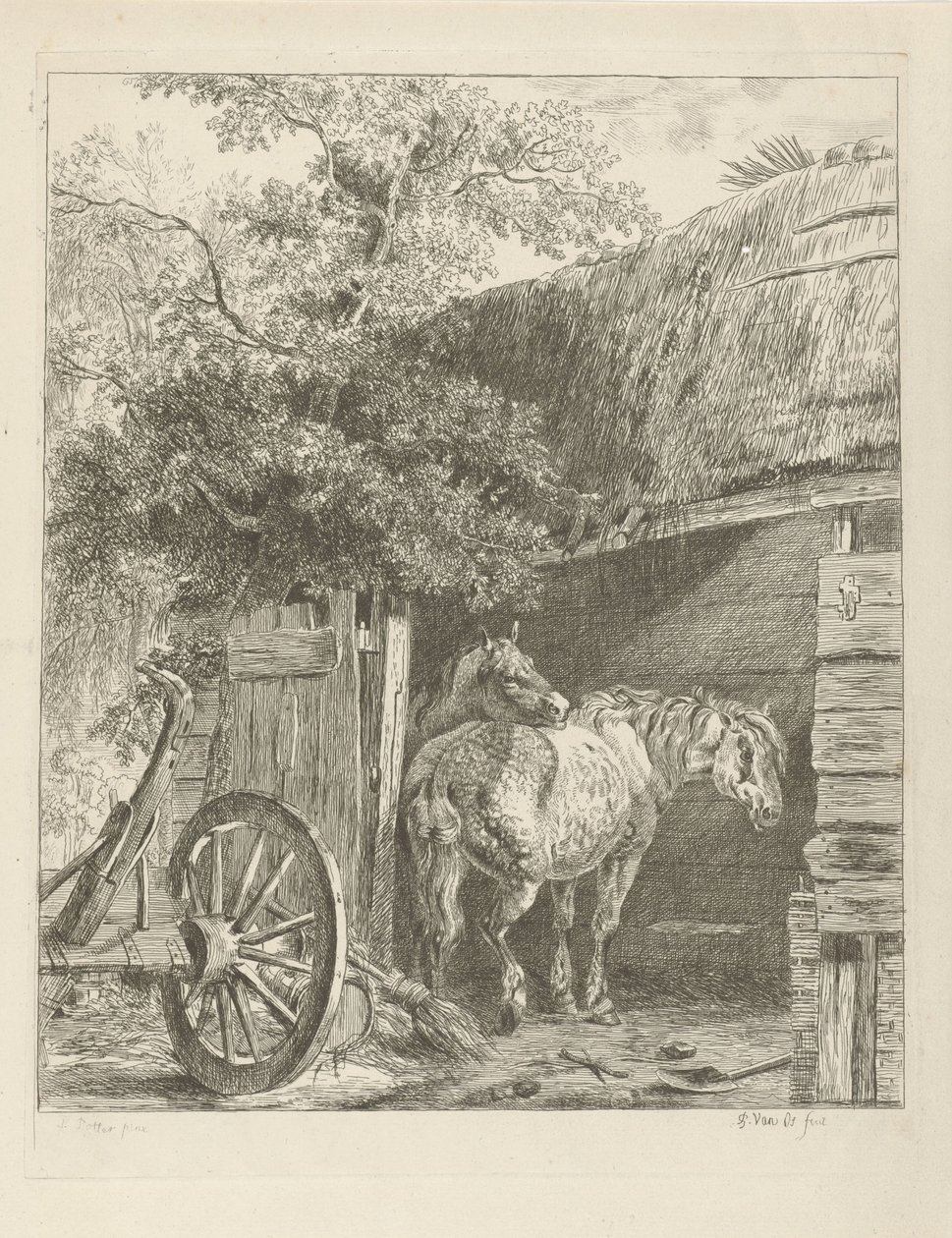 Bir ahırda iki at by Pieter Gerardus van Os