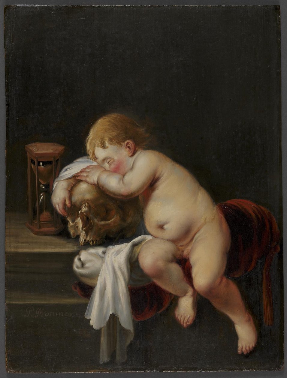 Kafatası üzerinde uyuyan çocuk by Pieter Moninckx