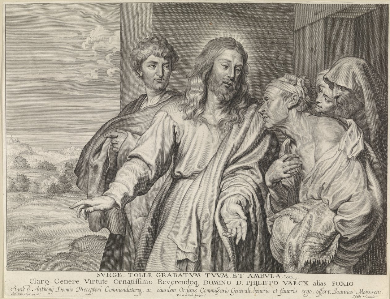 Mesih felçli birini iyileştirir by Pieter de Jode (II)