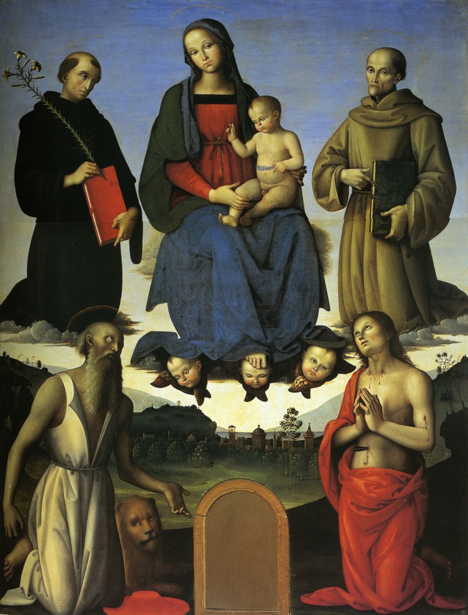 Altarpiece Tezi (Bakire ve Çocuk, Tolentino Aziz Nikolaos ve Siena Aziz Bernardino) by Pietro Perugino
