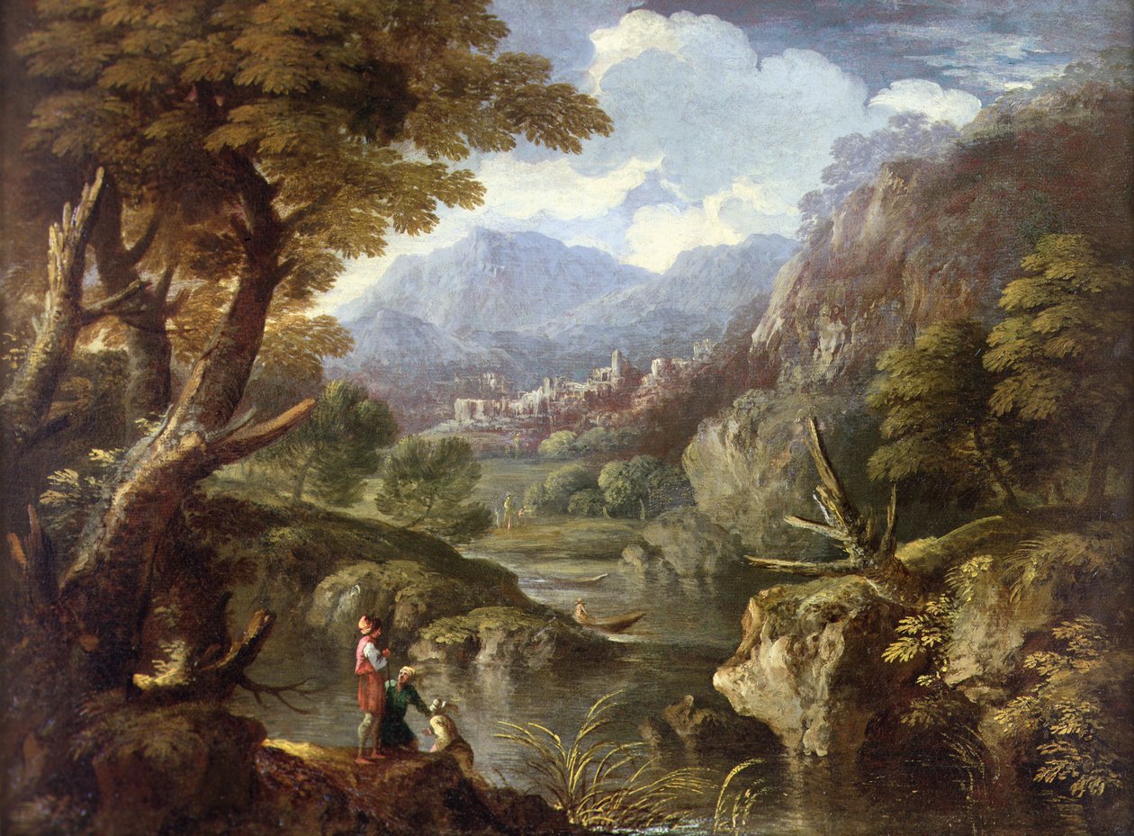 Dağlık Ormanlık Bir Manzara (tuval üzerine yağlı boya) by Pietro Montanini