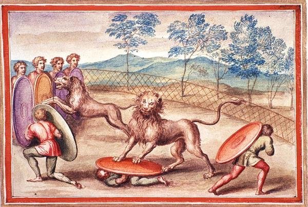 Ms Gen 1496 f.18 Aslan evcilleştirme by Pietro Santi Bartoli