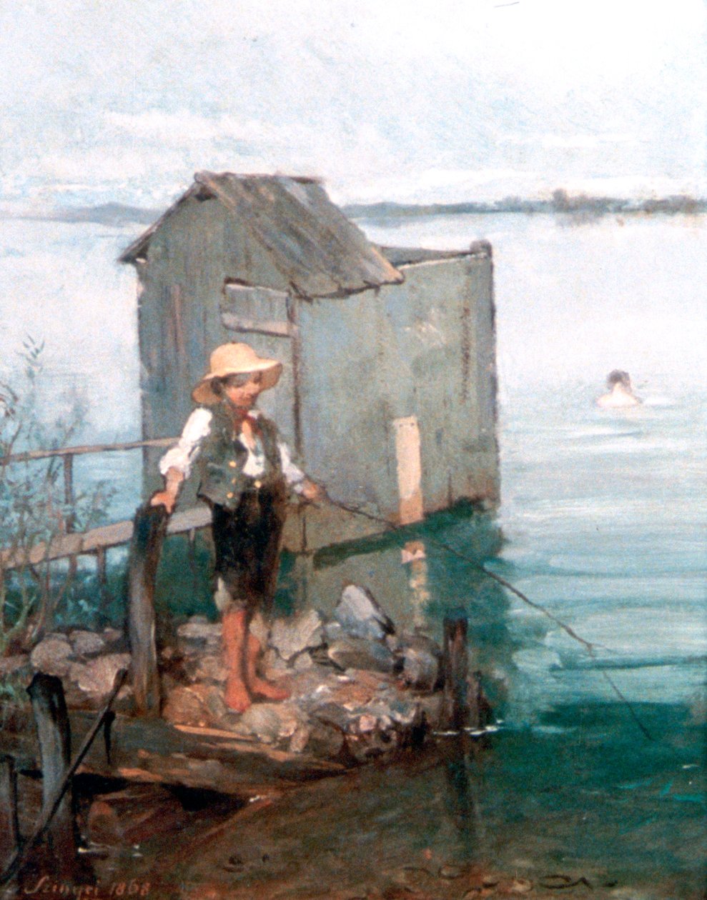 Çocukla Yıkanma Kulübesi, 1868 by Pál Szinyei Merse