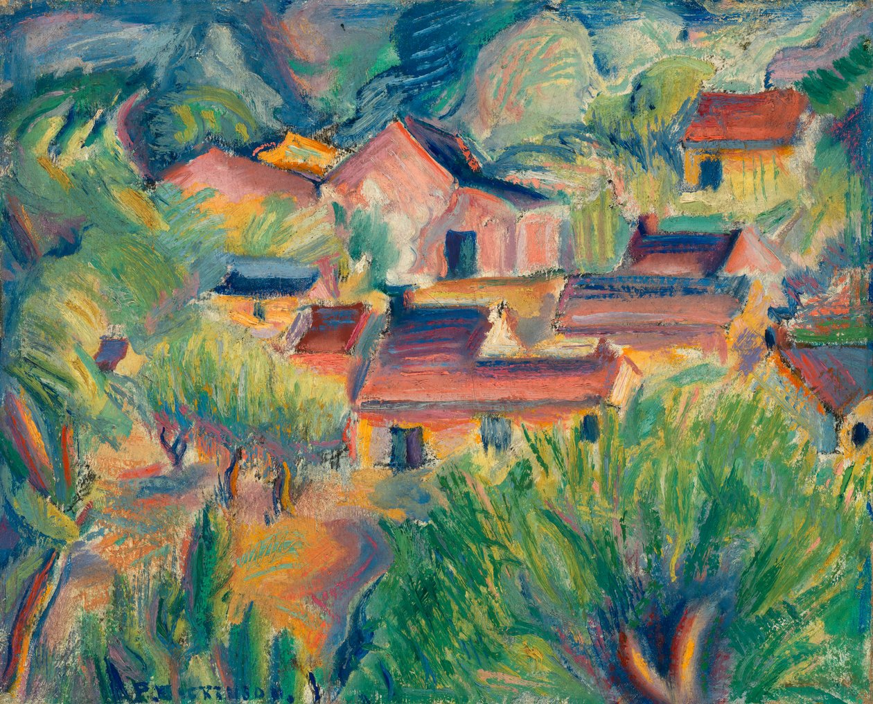 Evler ve Peyzaj, ca. 1918. by Preston Dickinson