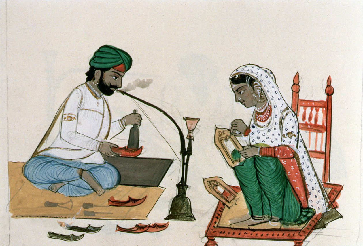Ayakkabıcı (Mochi) c.1890 (kağıt üzerinde wc) by Punjabi School