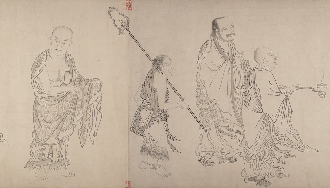On Altı Luohan, 16. yüzyıl. by Qiu Ying