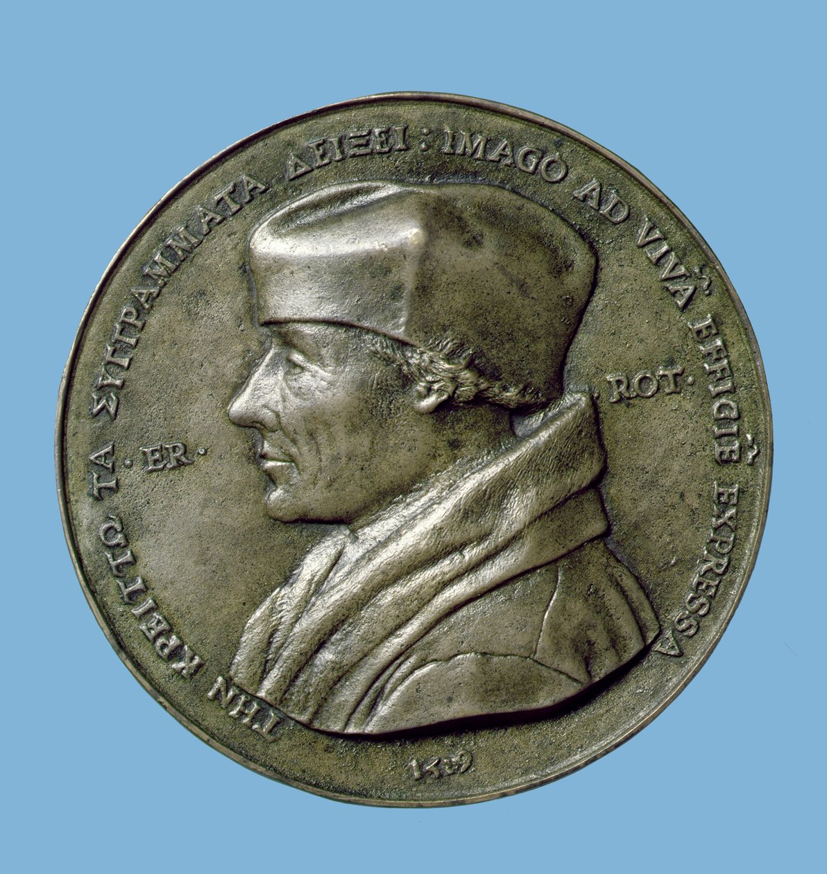 Erasmus portre madalyonu (14656-1530) 1519 (bronz) (ön yüz) by Quentin Massys or Metsys