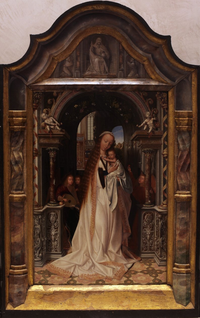 meleklerle çevrili çocuklu bakire by Quentin Matsys