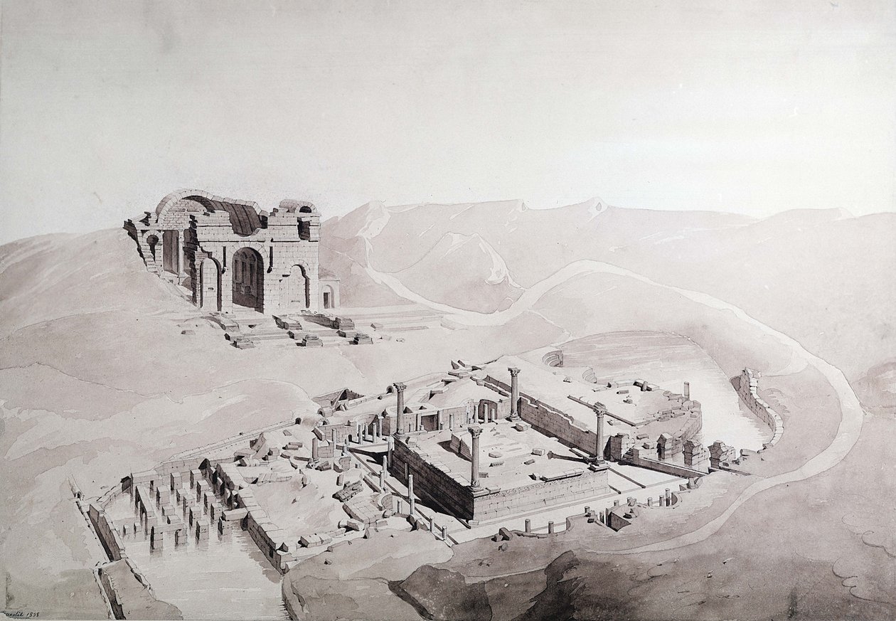 Nimes Thermae ve Nymphaeum, 1838 (kağıt üzerinde yıkayın) by Questel