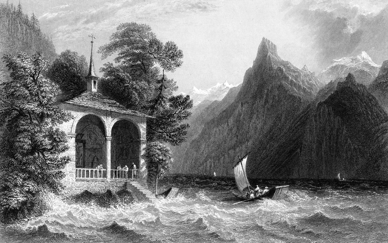 Şapeli anlatıyor, Uri Gölü, İsviçre, 1836. by R. Wallis