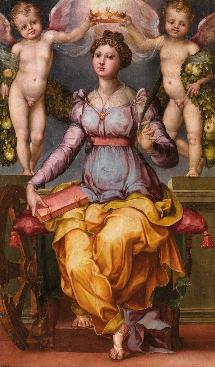 İskenderiyeli Aziz Catherine iki melek tarafından taçlandırıldı by Raffaellino dal Colle