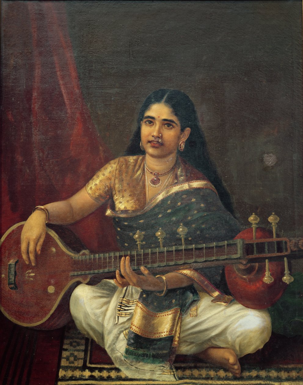 Veena olan genç kadın by Raja Ravi Varma