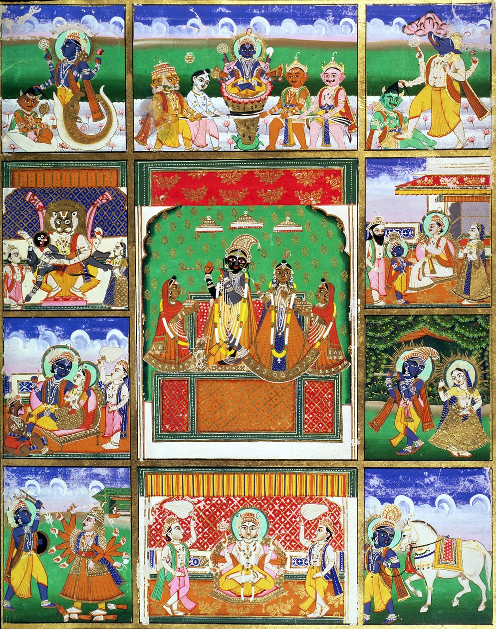 On avatarının merkezinde Vishnu, Jaipur, Rajasthan by Rajput School