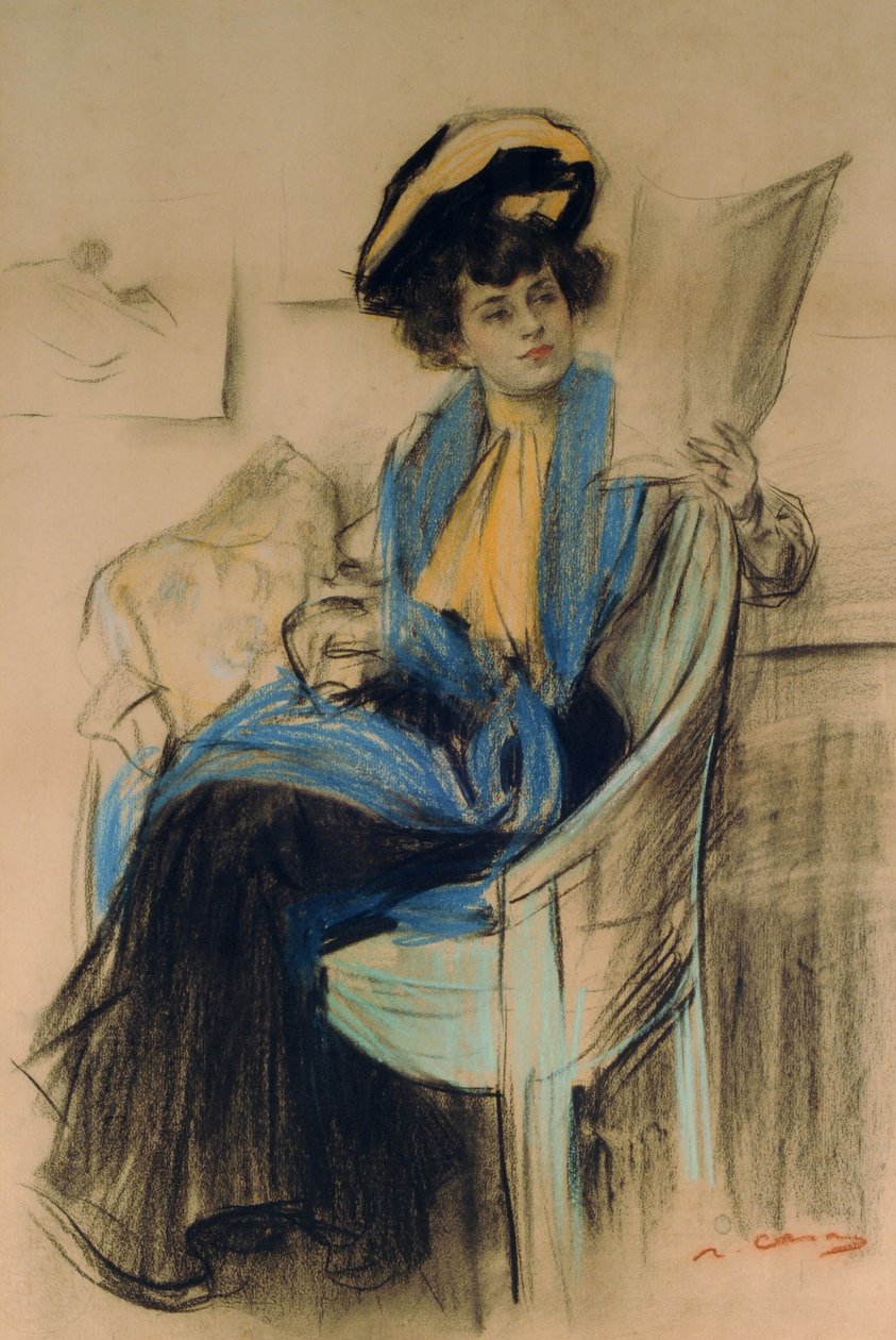 Matmazel Clo-Clo (kağıt üzerinde pastel) by Ramón Casas