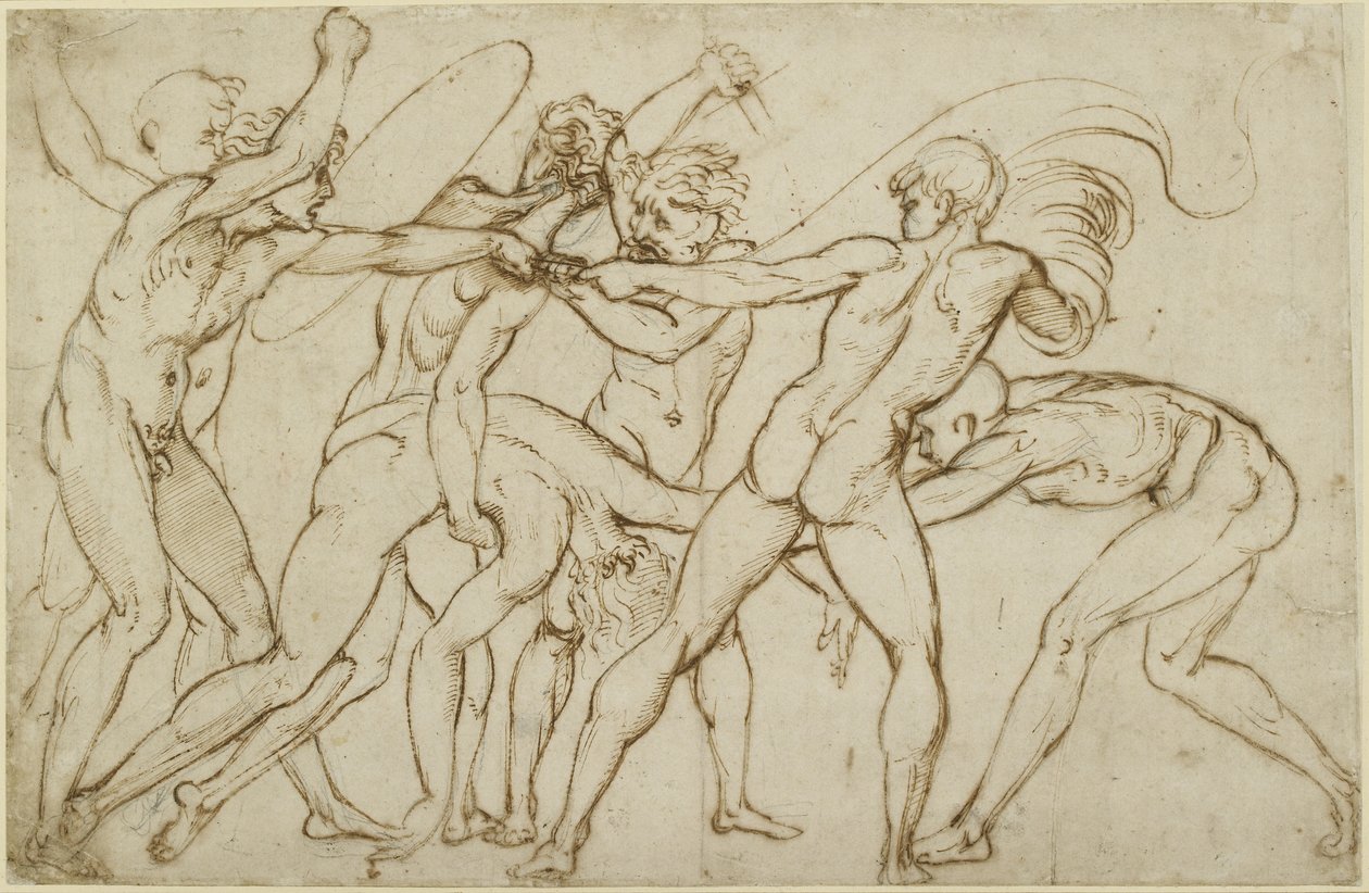 Bir standart için savaşan yedi çıplak savaşçı, WA1846.178 by Raffaello Sanzio Raphael