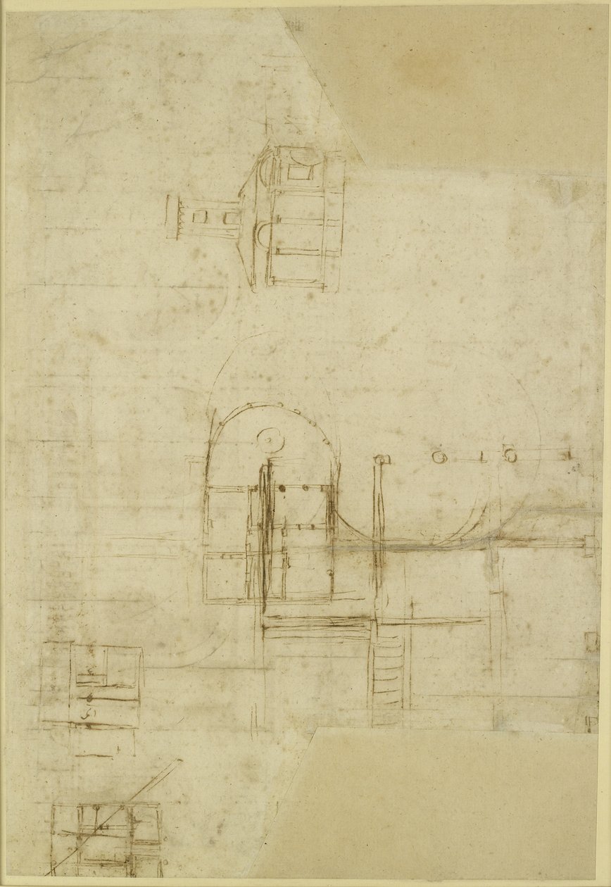 Verso: Kabaca çizilmiş çeşitli zemin planları, WA1846.215 by Raffaello Sanzio Raphael