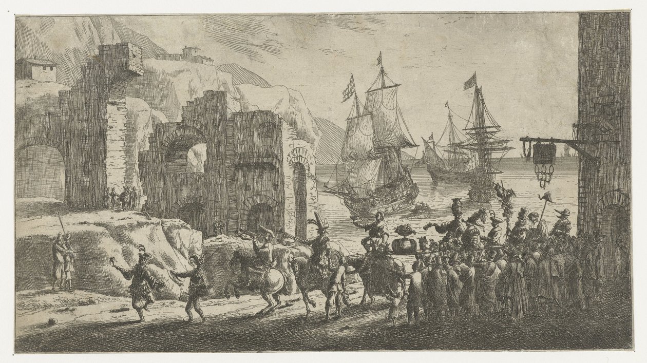 Bir limanda maskeli balo by Reinier Nooms (attributed to)