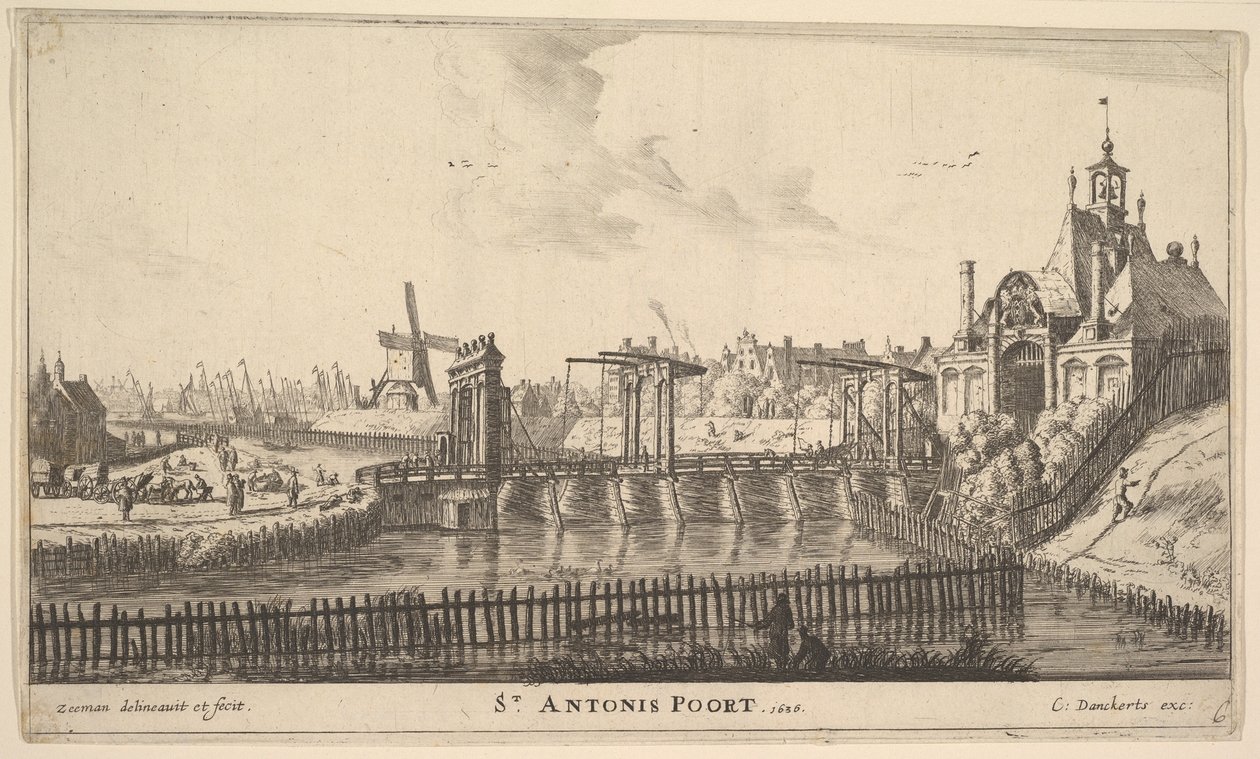 St. Antonis Poort, Amsterdam, 17. yüzyılın ortalarında. by Reinier Zeeman