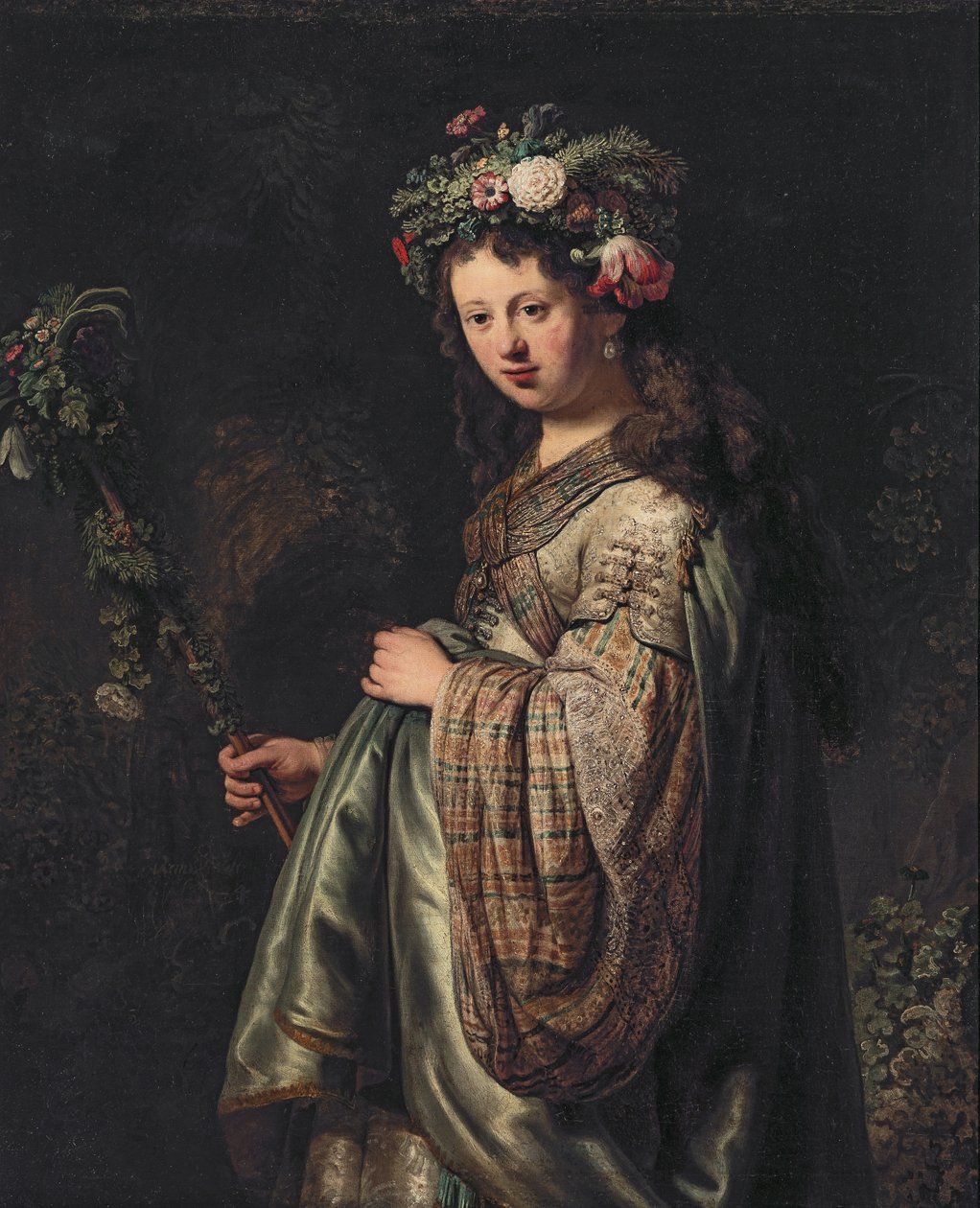 Flora olarak Saskia van Uylenburgh (1612-1642) by Rembrandt van Rijn