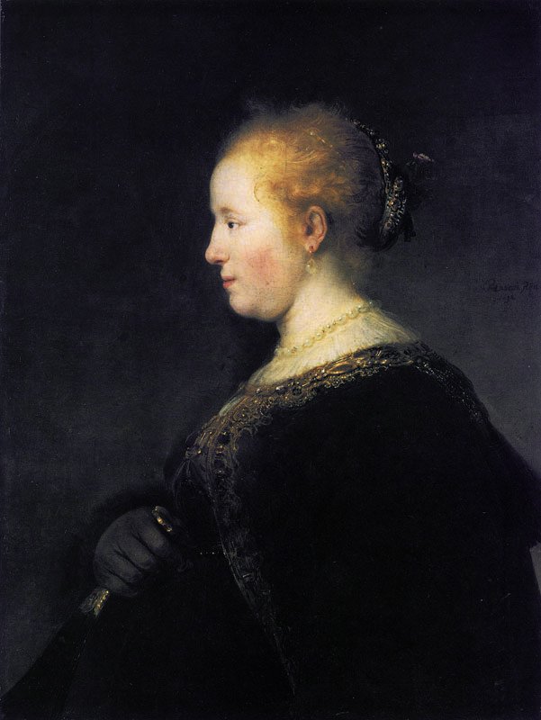 Profilde hayranı olan genç bir kadın by Rembrandt van Rijn