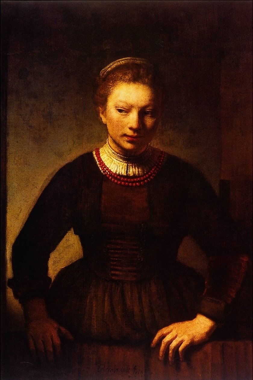 Açık Yarım Kapıdaki Kız by Rembrandt van Rijn